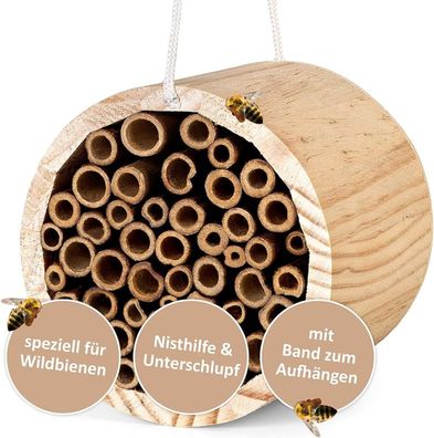 Insektenhotel zum Hängen - Wildbienen Nisthilfe für Garten und Balkon, 13 cm D