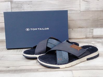 Tom Tailor Herren Kreuzband Pantolette jeansblau/grau mit Klettverschluss