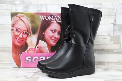 scandi Damen Stiefel schwarz, leichte Keilsohle