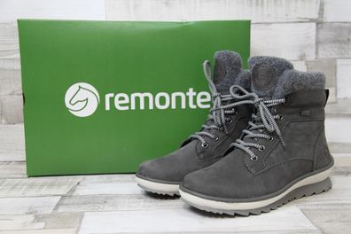 Remonte TEX Damen Schnürstiefelette grau mit seitlichem Reißverschluss