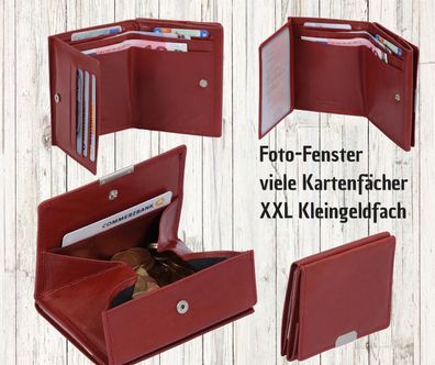 große rote Wiener Schachtel Geldbörse Echt Leder, XXL Kleingeldfach