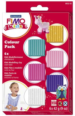 FIMO 803202 Modelliermasse FIMO kids "Colour Pack Girls" glitter-weiß, rosa, pink,