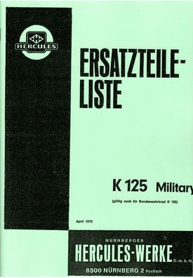 Ersatzteilliste Hercules K 125 Military, Bundeswehrkraftrad K 125, Motorrad