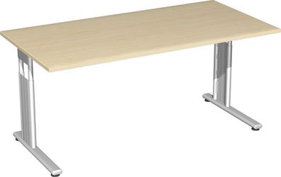 Gera Flex Schreibtisch höhenverstellbar, 1600x800x680-820, Ahorn/Silber
