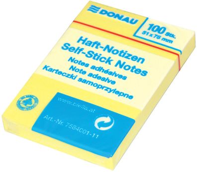 DONAU 7584001-11 Haftnotizblock - 51 x 75 mm, gelb, 100 Blatt