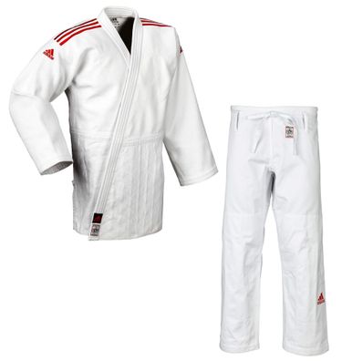 adidas Judoanzug Champion II IJF, weiß/rotes Logo, JIJF - Größe: 160