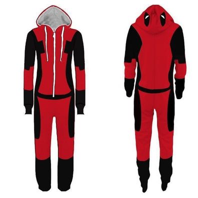 Herren Damen Deadpool Hooded Pyjama Winter Marvel Cos Lange Ärmel Schlafanzug