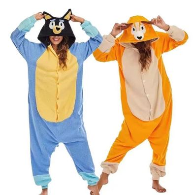 Damen Bluey Pajamas Bingo Robe Fleece Nachtwäsche Homewear Cosplay Party Jumpsuit