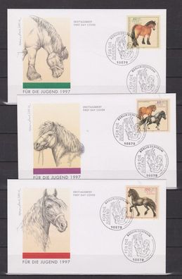 BRD 1997 Künstler FDC MiNr. 1920-1924 Für die Jugend Pferderassen