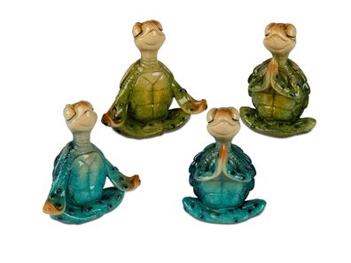 formano 4er Set Yoga-Schildkröten 11 cm Glänzende Kunststein Dekofigur Feng Shui