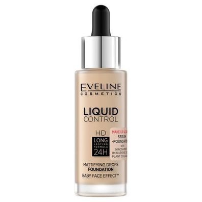 Eveline Cosmetics Liquid Control HD Langhaftendes Make-up 24H mit Dropper, Farbton 01