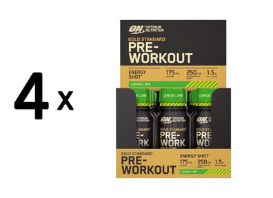 4 x Optimum Nutrition Gold Standard Pre-Workout Shot (12x60ml) Lemon Lime