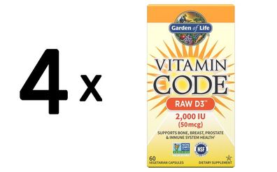 4 x Garden of Life Vitamin Code Raw D3, 2000 IU - 60 vcaps