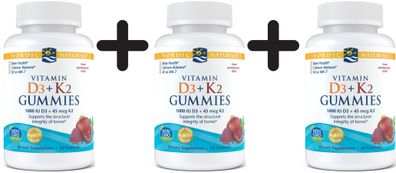 3 x Nordic Naturals Vitamin D3 + K2 Gummies, Pomegranate - 60 gummies