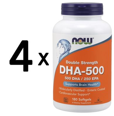 4 x NOW Foods DHA-500, Double Strength 500 DHA / 250 EPA - 180 softgels