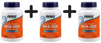 3 x NOW Foods DHA-500, Double Strength 500 DHA / 250 EPA - 90 softgels