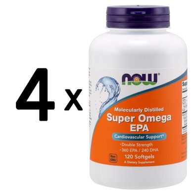4 x NOW Foods Super Omega EPA Molecularly Distilled - 120 softgels