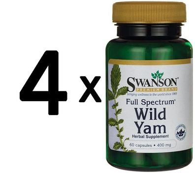 4 x Full Spectrum Wild Yam, 400mg - 60 caps