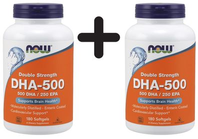 2 x NOW Foods DHA-500, Double Strength 500 DHA / 250 EPA - 180 softgels