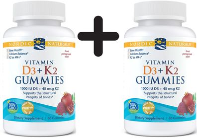 2 x Nordic Naturals Vitamin D3 + K2 Gummies, Pomegranate - 60 gummies