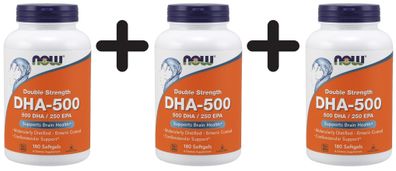 3 x NOW Foods DHA-500, Double Strength 500 DHA / 250 EPA - 180 softgels