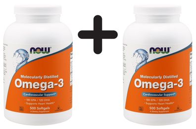 2 x NOW Foods Omega-3 Molecularly Distilled Fish Oil - 500 softgels