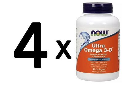 4 x NOW Foods Ultra Omega 3-D with Vitamin D-3 - 90 softgels