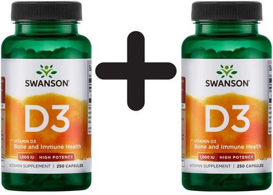 2 x Swanson Vitamin D-3, 1000 IU High Potency - 250 caps