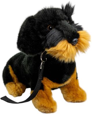 Carl Dick Dackel, Rauhaardackel mit Leine sitzend schwarz ca. 30cm 3528 Kuscheltier,