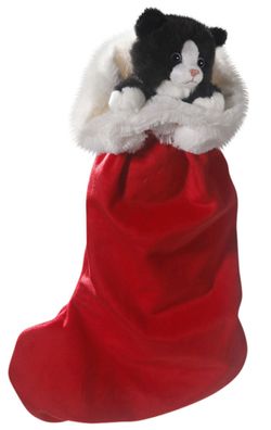 Carl Dick Katze schwarzweiß im Weihnachtsstrumpf, ca. 45cm (inklusive Socken) 2810003