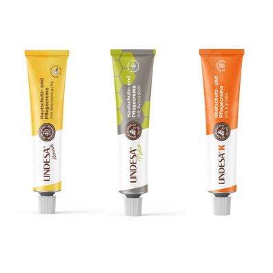 Lindesa Handcreme Testpaket: 1 x Lindesa Klassik, 1 x Natur + 1 x K Kamille