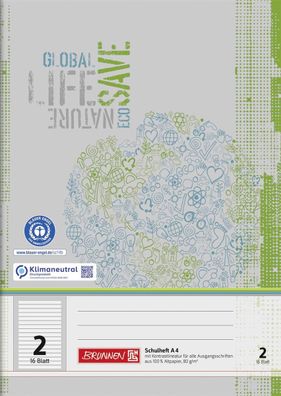 Brunnen 104418201 Schulheft Recycling A4 17 Liniensysteme, Kontrastlineatur, alle