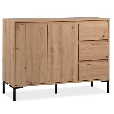 Kommode Sideboard Holz Eiche Anrichte Industrial Look Schrank 3 Schubladen Wohnzim