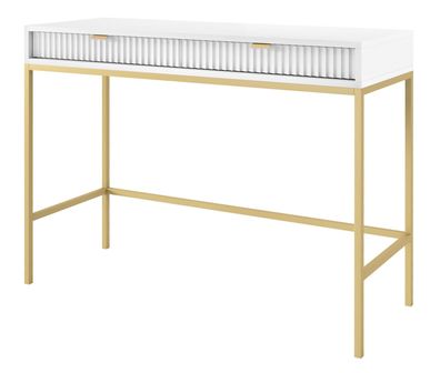 Selsey Vellore - Schminktisch, weiß mit geriffelten Fronten und goldenem Metallgeste