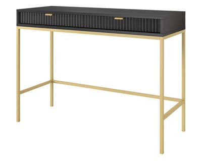 Selsey Vellore - Schminktisch, Schwarz mit geriffelten Fronten und goldenem Metallge