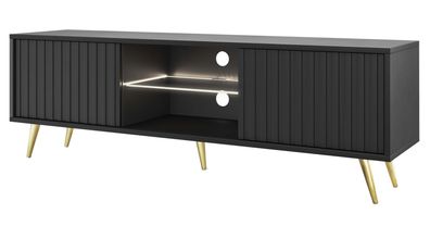 Selsey Bello - TV-Schrank mit Lamellenfronten, Schwarz mit goldenen Beinen, 135 cm