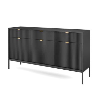 Selsey Vellore - dreitrige Kommode, Schwarzmit geriffelten Fronten , 154 cm