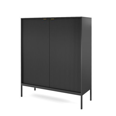 Selsey Vellore - Highboard Hochkommode, Schwarz mit geriffelten Fronten, 104 cm