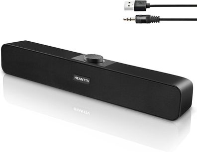 Heanttv Computer Lautsprecher 2.0 Bar PC Soundbar Hi-Fi Stereo 3,5mm Audiobuchse