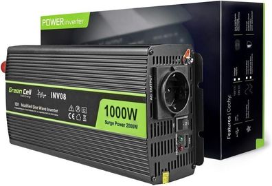 Green Cell 1000W/2000W 12V auf 230V Volt KFZ Spannungswandler DC AC Ladegerät