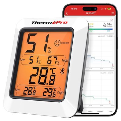 ThermoPro TP350 80m Bluetooth Thermometer Hygrometer Innenraum App- Gesteuert