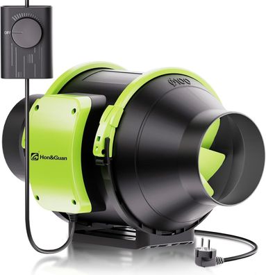 Hon&Guan Rohrventilator 100mm Regelbar mit Drehzahlregler, Rohrléfter, Grow-Zelt