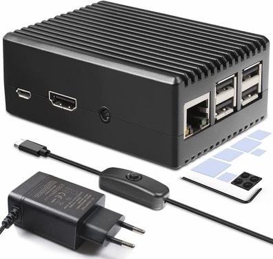 Raspberry Pi 3 B+ Gehäuse mit Netzteil Raspberry Pi 3B Gehäuse Aluminium Pass
