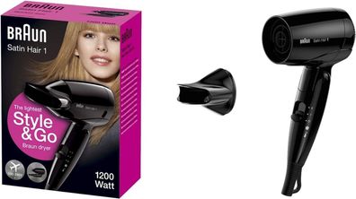 BRAUN Satin Hair 1 Style&Go klappbarer Haartrockner 1200W Reise Fön Föhn schwarz