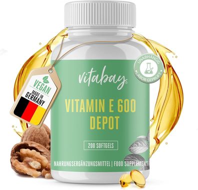 Hochdosiertes Vitamin E 600 IE Depot - 100 VEGAN Softgel Vitamin E Kapseln ho