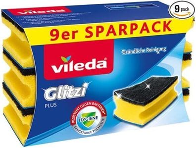 Vileda 142596 Glitzi Plus Topfreiniger Spélschwamm Schwamm Kéche Saugstark 9 Stk