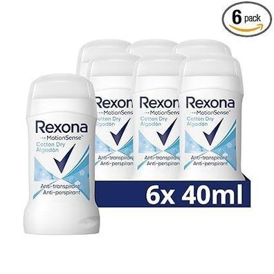 Rexona Deostick Cotton Dry Anti-Transpirant Deo Damen Frauen 6 x 40 ml 6er Pack