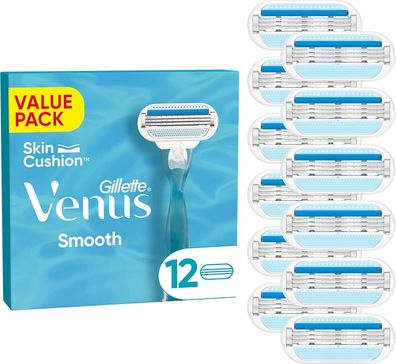 Gillette Venus Smooth Damenrasierer + Ersatzklingen Set Schutzkissen 12er Pack