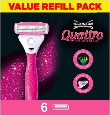 Wilkinson Sword Quattro for Women Rasierklingen fér Damen Ersatzklingen 6 Stéck