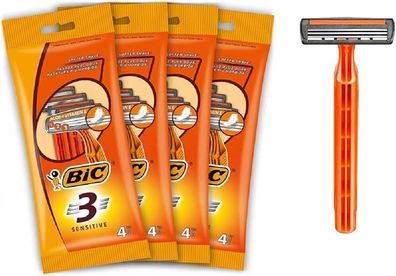 BIC 3 Sensitive Herren Nassrasierer Set 3 Klingen Einwegrasierer 16er Pack